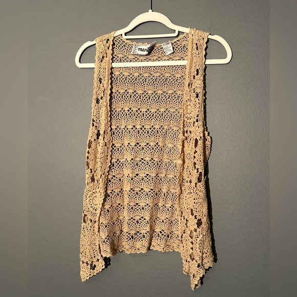 Marie y. Crochet vest Y2K beige size large top shirt with buttons - Picture 2 of 7